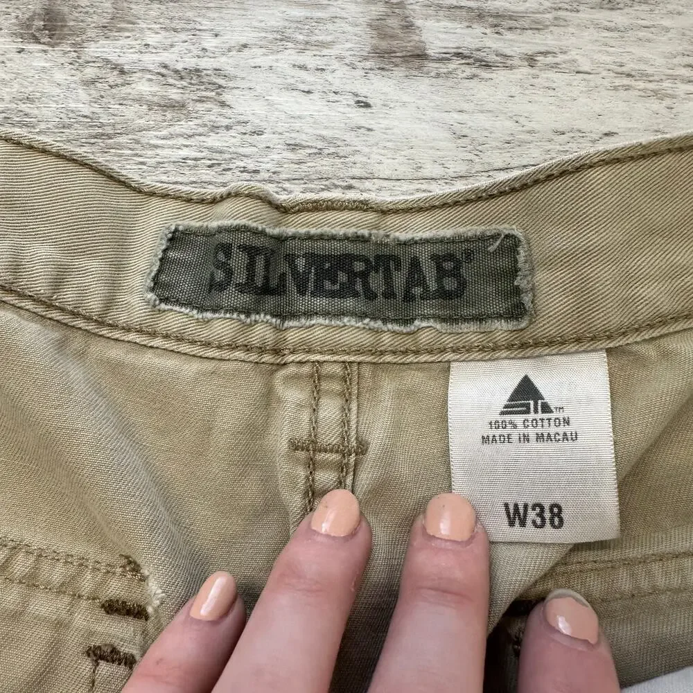 Vintage Y2k Levis Beige Men W38 Silvertab Skater Baggy‎ Tactical Cargo Shorts